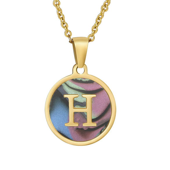 Wholesale Women's Stainless Steel Natural Shell Letter Necklace With Oil Dripping Titanium Steel Pendant And Electroplated 18K Gold