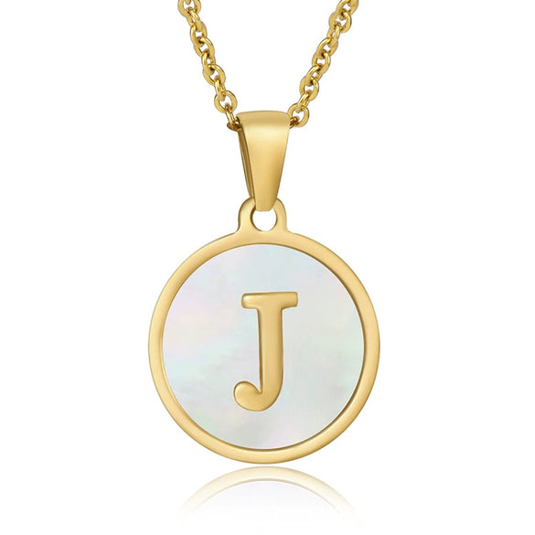 Wholesale Women's Stainless Steel Natural Shell Letter Necklace With Oil Dripping Titanium Steel Pendant And Electroplated 18K Gold