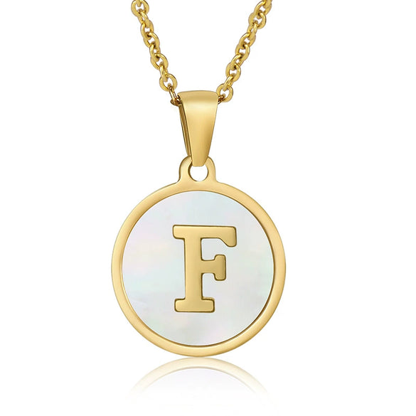 Wholesale Women's Stainless Steel Natural Shell Letter Necklace With Oil Dripping Titanium Steel Pendant And Electroplated 18K Gold