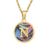 Wholesale Women's Stainless Steel Natural Shell Letter Necklace With Oil Dripping Titanium Steel Pendant And Electroplated 18K Gold