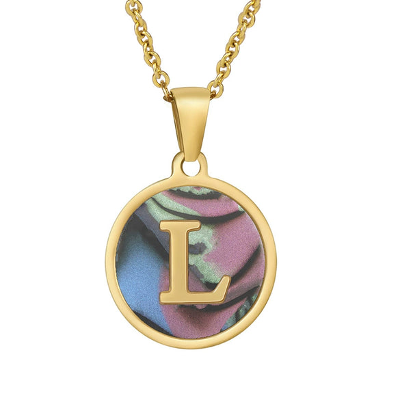 Wholesale Women's Stainless Steel Natural Shell Letter Necklace With Oil Dripping Titanium Steel Pendant And Electroplated 18K Gold