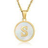 Wholesale Women's Stainless Steel Natural Shell Letter Necklace With Oil Dripping Titanium Steel Pendant And Electroplated 18K Gold
