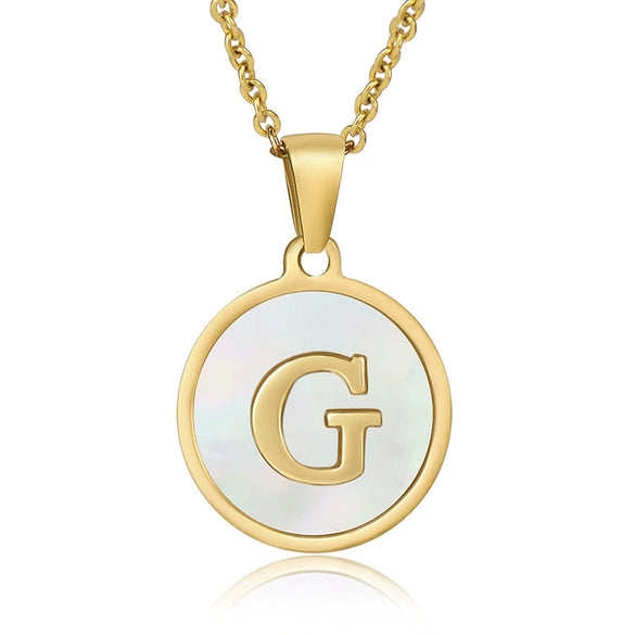 Wholesale Women's Stainless Steel Natural Shell Letter Necklace With Oil Dripping Titanium Steel Pendant And Electroplated 18K Gold