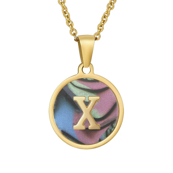 Wholesale Women's Stainless Steel Natural Shell Letter Necklace With Oil Dripping Titanium Steel Pendant And Electroplated 18K Gold
