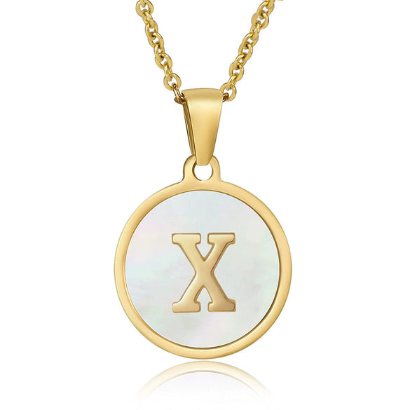 Wholesale Women's Stainless Steel Natural Shell Letter Necklace With Oil Dripping Titanium Steel Pendant And Electroplated 18K Gold