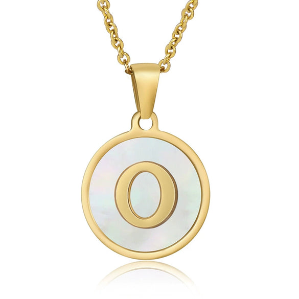 Wholesale Women's Stainless Steel Natural Shell Letter Necklace With Oil Dripping Titanium Steel Pendant And Electroplated 18K Gold