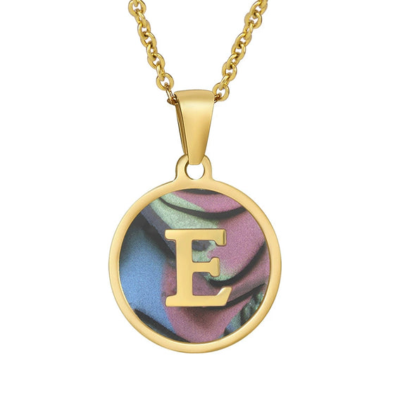 Wholesale Women's Stainless Steel Natural Shell Letter Necklace With Oil Dripping Titanium Steel Pendant And Electroplated 18K Gold