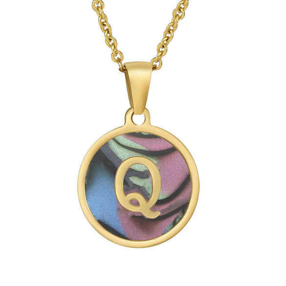 Wholesale Women's Stainless Steel Natural Shell Letter Necklace With Oil Dripping Titanium Steel Pendant And Electroplated 18K Gold