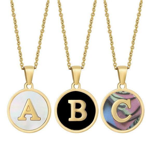 Wholesale Women's Stainless Steel Natural Shell Letter Necklace With Oil Dripping Titanium Steel Pendant And Electroplated 18K Gold