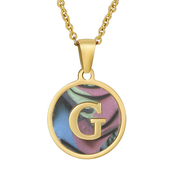 Wholesale Women's Stainless Steel Natural Shell Letter Necklace With Oil Dripping Titanium Steel Pendant And Electroplated 18K Gold