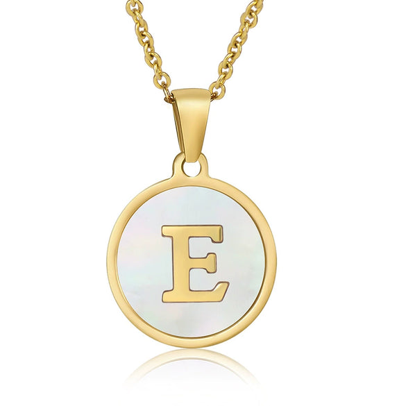 Wholesale Women's Stainless Steel Natural Shell Letter Necklace With Oil Dripping Titanium Steel Pendant And Electroplated 18K Gold