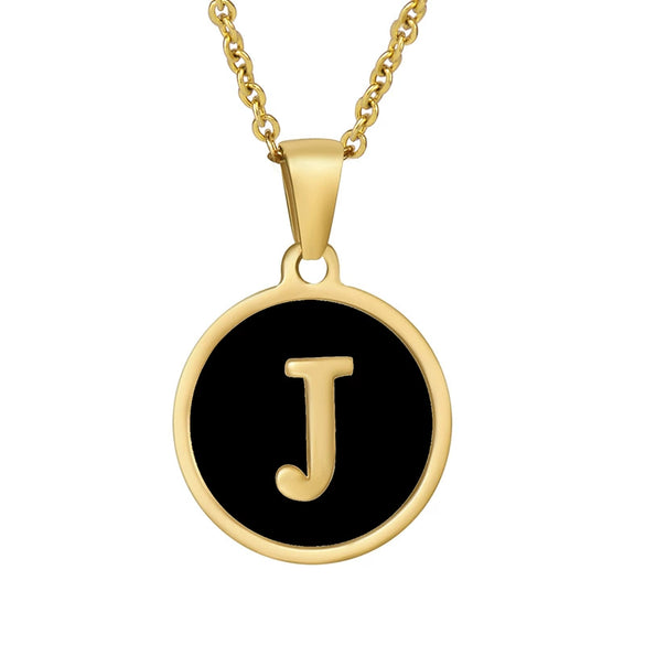Wholesale Women's Stainless Steel Natural Shell Letter Necklace With Oil Dripping Titanium Steel Pendant And Electroplated 18K Gold