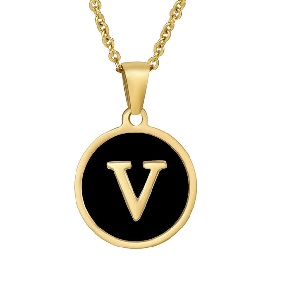Wholesale Women's Stainless Steel Natural Shell Letter Necklace With Oil Dripping Titanium Steel Pendant And Electroplated 18K Gold