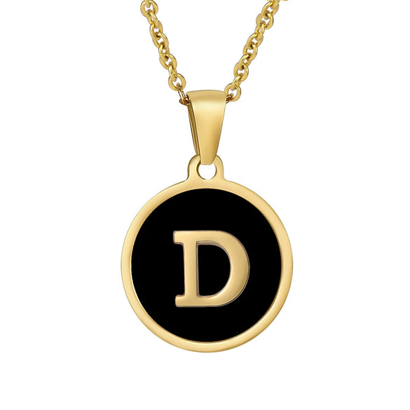 Wholesale Women's Stainless Steel Natural Shell Letter Necklace With Oil Dripping Titanium Steel Pendant And Electroplated 18K Gold