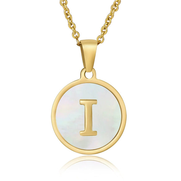 Wholesale Women's Stainless Steel Natural Shell Letter Necklace With Oil Dripping Titanium Steel Pendant And Electroplated 18K Gold