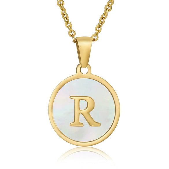 Wholesale Women's Stainless Steel Natural Shell Letter Necklace With Oil Dripping Titanium Steel Pendant And Electroplated 18K Gold