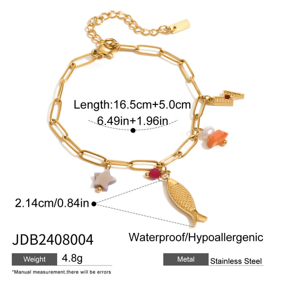 Wholesale Women's Stainless Steel Natural Stone Geometric Marine Style Diy Bracelet With Electroplating
