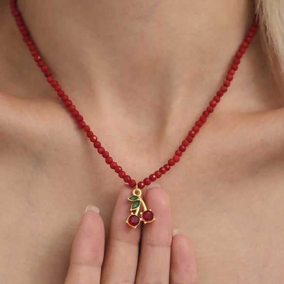 Wholesale Women's 316L Stainless Steel Natural Stone Glass Stone Fruit Style Jewelry With Electroplating Necklace And Earrings