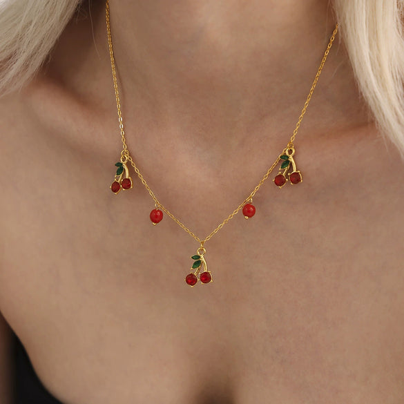 Wholesale Women's 316L Stainless Steel Natural Stone Glass Stone Fruit Style Jewelry With Electroplating Necklace And Earrings