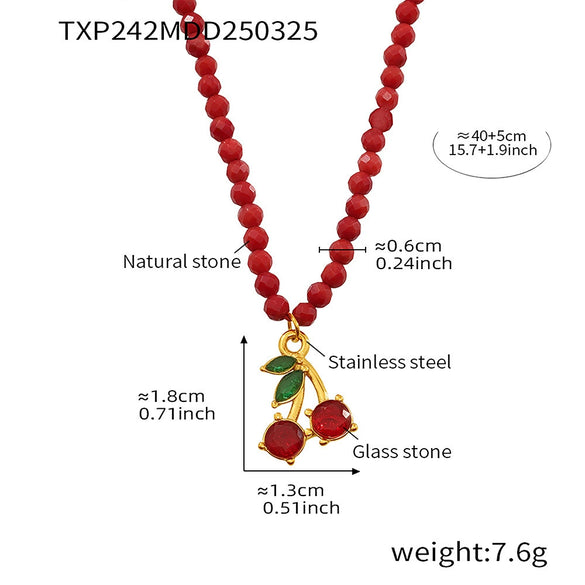 Wholesale Women's 316L Stainless Steel Natural Stone Glass Stone Fruit Style Jewelry With Electroplating Necklace And Earrings