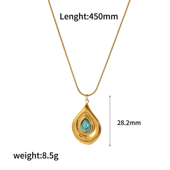 Wholesale Women's Stainless Steel Natural Stone Necklace With Geometric Pattern And Snake Bone Chain Mixed Gemstone Inlay Electroplated