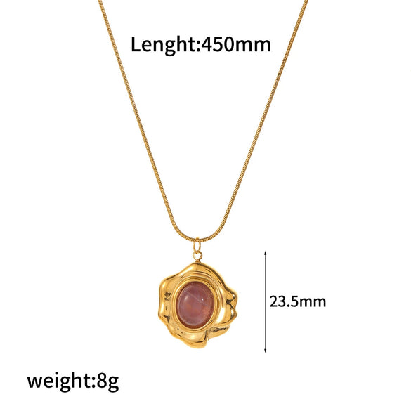 Wholesale Women's Stainless Steel Natural Stone Necklace With Geometric Pattern And Snake Bone Chain Mixed Gemstone Inlay Electroplated