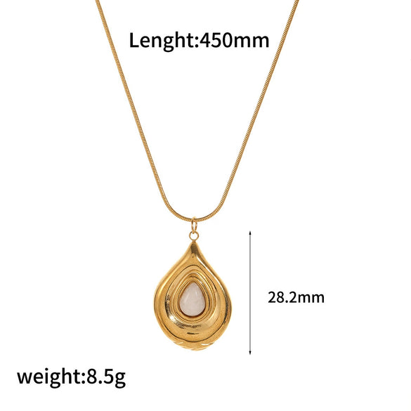 Wholesale Women's Stainless Steel Natural Stone Necklace With Geometric Pattern And Snake Bone Chain Mixed Gemstone Inlay Electroplated