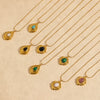 Wholesale Women's Stainless Steel Natural Stone Necklace With Geometric Pattern And Snake Bone Chain Mixed Gemstone Inlay Electroplated