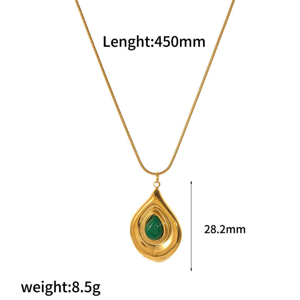 Wholesale Women's Stainless Steel Natural Stone Necklace With Geometric Pattern And Snake Bone Chain Mixed Gemstone Inlay Electroplated