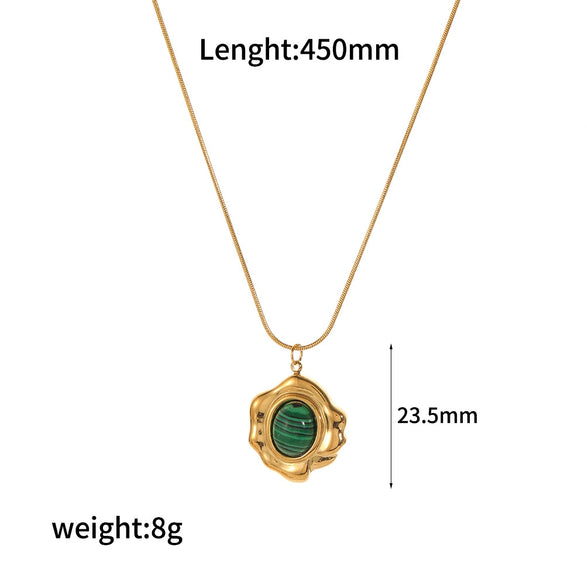 Wholesale Women's Stainless Steel Natural Stone Necklace With Geometric Pattern And Snake Bone Chain Mixed Gemstone Inlay Electroplated