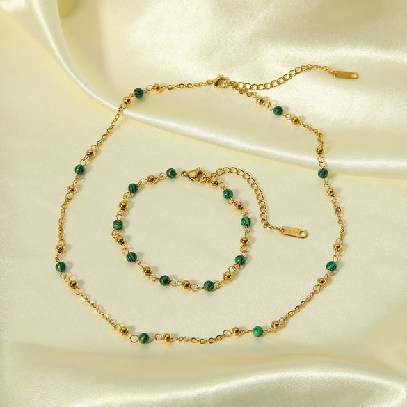 Wholesale Women's Stainless Steel Necklace And Bracelet With Geometric Design Pvdp Furnace Real Gold Treatment