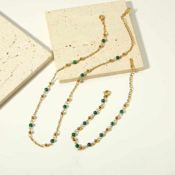 Wholesale Women's Stainless Steel Necklace And Bracelet With Geometric Design Pvdp Furnace Real Gold Treatment