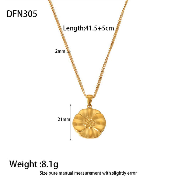 Wholesale Women's Stainless Steel Necklace With Flower Pendant Vacuum Real Gold Plated In Pvd Furnace And Black Rope Chain