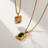 Wholesale Women's Stainless Steel Necklace With Square Pendant Inlaid With Semiprecious Stones And Geometric Pattern