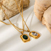 Wholesale Women's Stainless Steel Necklace With Square Pendant Inlaid With Semiprecious Stones And Geometric Pattern