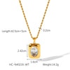Wholesale Women's Stainless Steel Necklace With Square Pendant Inlaid With Semiprecious Stones And Geometric Pattern