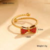 Wholesale Women's Stainless Steel Open Bow Ring Inlaid With Colorful Zircon Light Luxury Style Electroplated