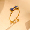 Wholesale Women's Stainless Steel Open Bow Ring Inlaid With Colorful Zircon Light Luxury Style Electroplated