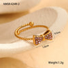 Wholesale Women's Stainless Steel Open Bow Ring Inlaid With Colorful Zircon Light Luxury Style Electroplated