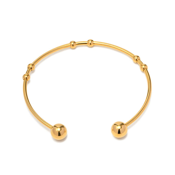 Wholesale Women's Stainless Steel Open Bracelet With Round Beads And Geometric Design Electroplated 18K Gold Non Fading