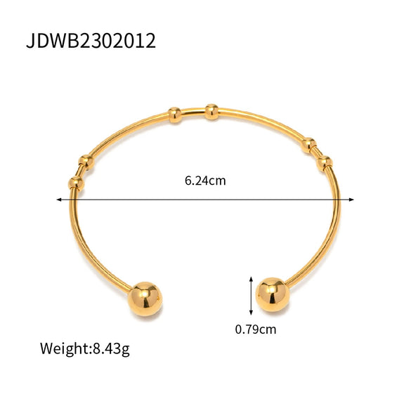 Wholesale Women's Stainless Steel Open Bracelet With Round Beads And Geometric Design Electroplated 18K Gold Non Fading