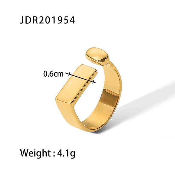 Wholesale Women's Stainless Steel Open Exclamation Mark Ring With Square Design And 18K Gold Electroplating