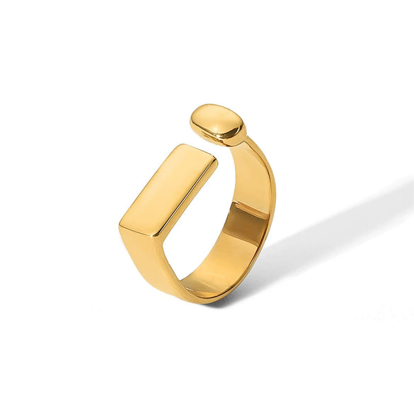 Wholesale Women's Stainless Steel Open Exclamation Mark Ring With Square Design And 18K Gold Electroplating
