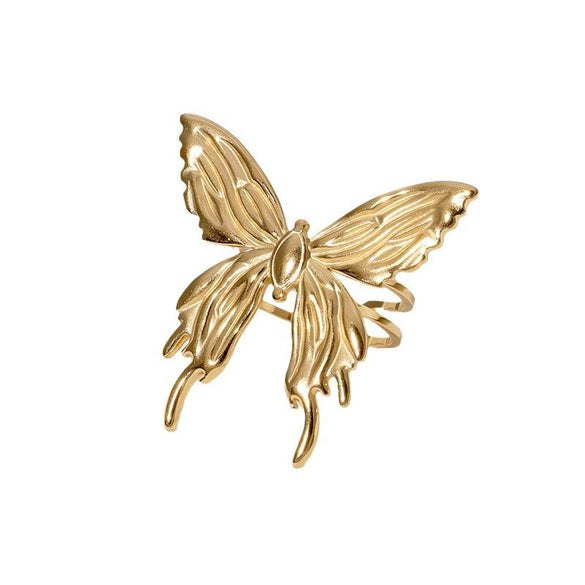 Wholesale Women's Stainless Steel Open Gold Plated Finger Ring With Butterfly Design And Animal Pattern