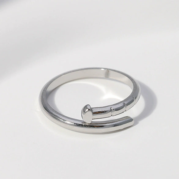 Wholesale Women's Stainless Steel Open Nail Ring With Geometric Design And Electroplating Treatment