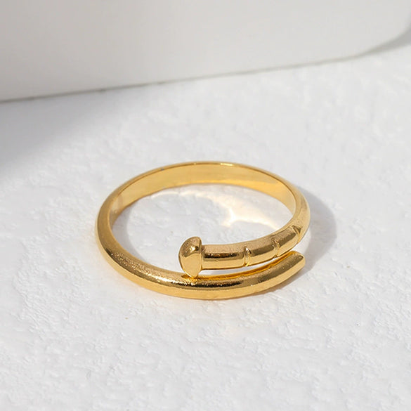 Wholesale Women's Stainless Steel Open Nail Ring With Geometric Design And Electroplating Treatment