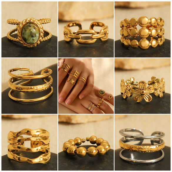 Wholesale Women's Stainless Steel Open Ring Geometric Style Electroplated