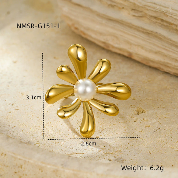 Wholesale Women's Stainless Steel Open Ring Irregular Petal Light Luxury Electroplated