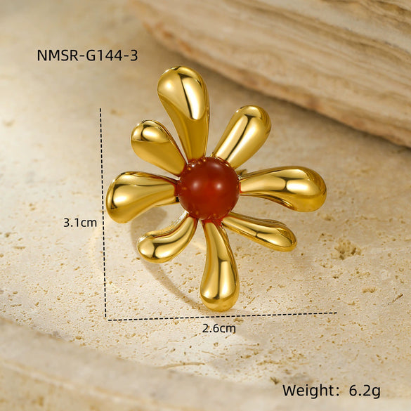 Wholesale Women's Stainless Steel Open Ring Irregular Petal Light Luxury Electroplated