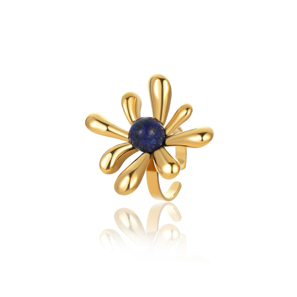 Wholesale Women's Stainless Steel Open Ring Irregular Petal Light Luxury Electroplated
